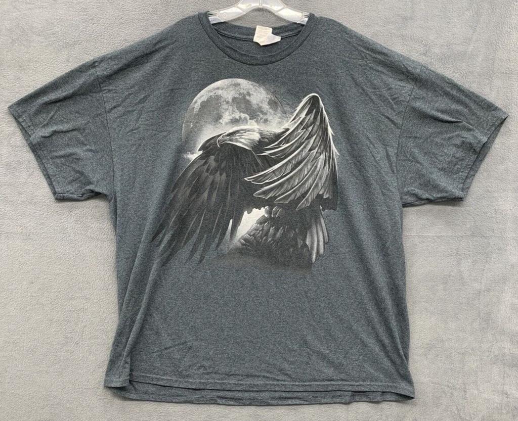 Gildan Graphic Tee T-Shirt Men's Size 3XL Gray THE MOUNTAIN BALD EAGLE and MOON