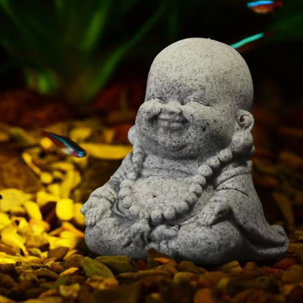 Mini Green Sandstone Buddha Statue Chinese Style Desktop Decoration Small Landscape Fish Tank Ornaments