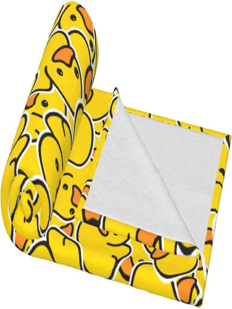 Cute Cartoon Duck Throw Blanket for Bed Sofa Couch Soft Cozy Fleece Lightweight Yellow Ducks x Inches