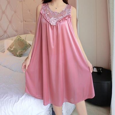 Women Sexy Ice Silk Satin Nightgowns Baggy Casual Sleeveless Sleepwear Long Dress