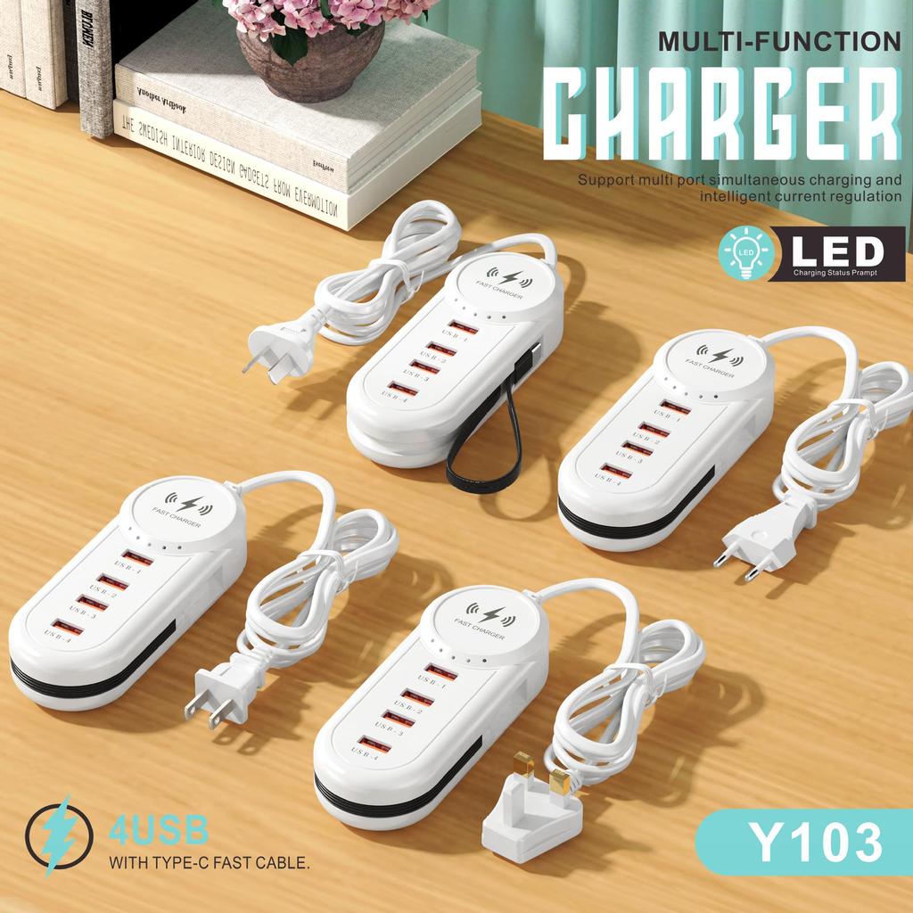 Multi-Port Android Charger with Dual USB & Type-C Power Strip