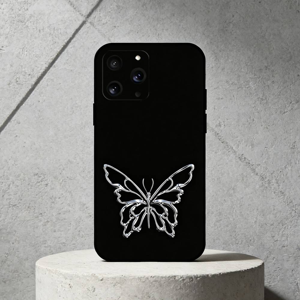 G-Gothic butterfly Phone Case For iPhone 17,16,15,14,13,12,11 Plus,Pro Max,SE4Soft Silicone Black Cover