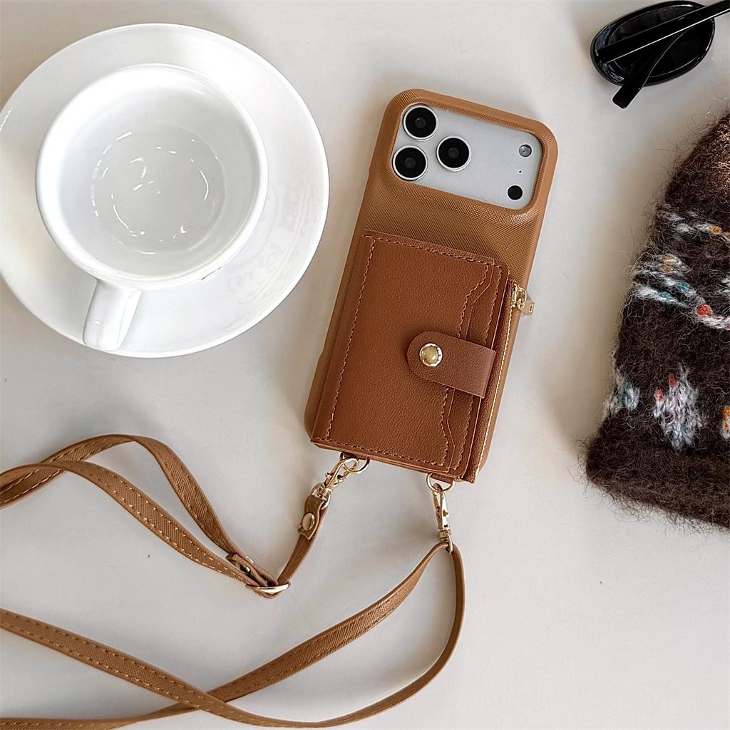 Wallet Strap Phone Case for IPhone Air 17 16 15 Pro Max 11 12 13 14 Plus Card Slots Crossbody Lanyard PU Leather Silicone Cover