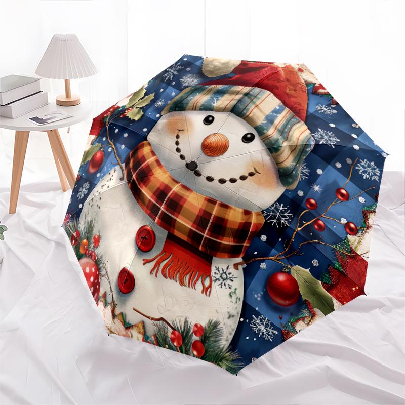 1 PC Automatic Folding Umbrella - Interesting Snowman Pattern, Portable & Foldable Design with 8 Ribs, Christmas Birthday Gifts