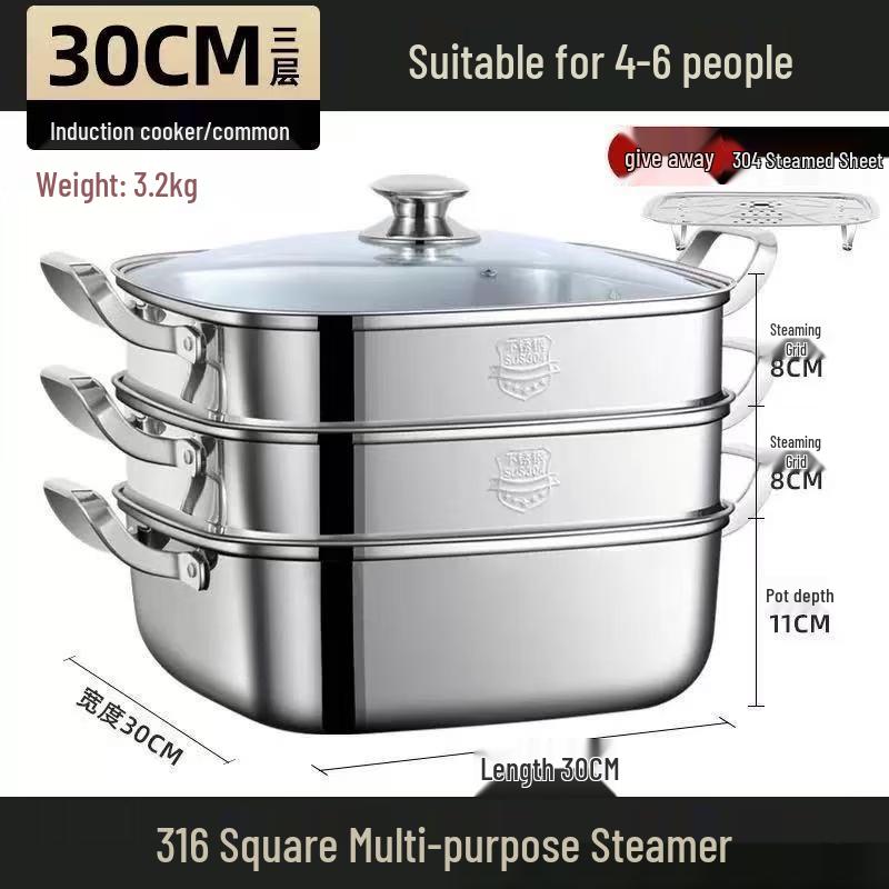

Utop 316L Stainless Steel Square Steamer Pot