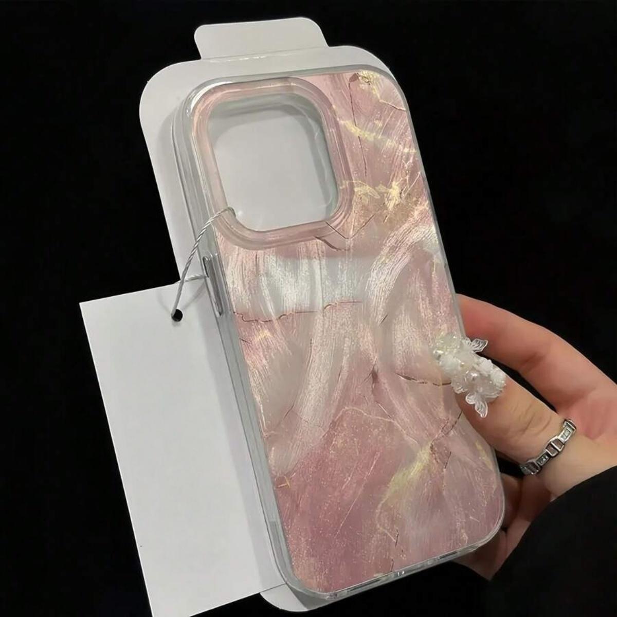 

A Gradient Pink Marble Feather Yarn Phone Case, Suitable for iPhone 17, 16, 15, Plus, Pro, Max Series Phones - Can Be Used as a Gift iPhone XS срібний