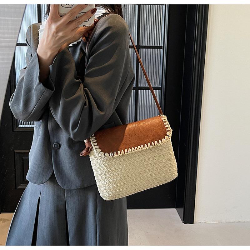 Spring and summer new fashion leather cover shoulder messenger bag women's casual versatile beach woven bag