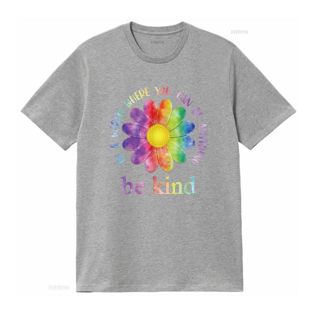 Be Kind Daisy Flower Rainbow Positive Inspirational Kindness T Shirt vintage Washed streetwear Unisex Breathable Stretched Soft