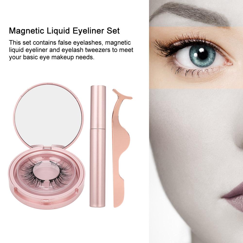 Round Tube Magnetic Liquid Natural False Eyelashes Lashes Tweezers Kit Cosmetic 001#