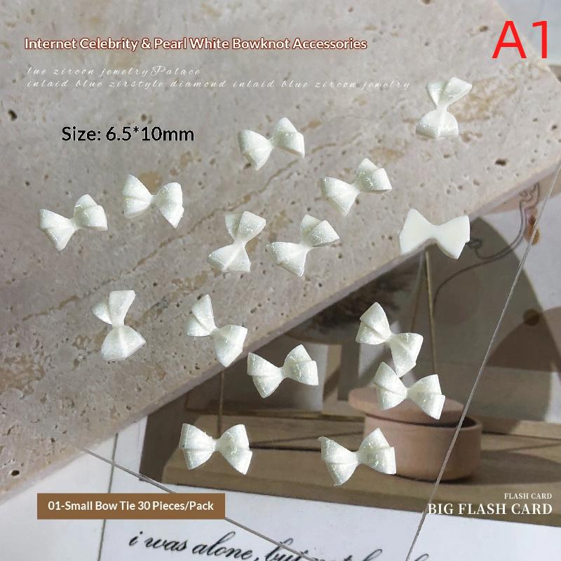 

30Pcs Nail Art Charms Pearlescent White Mini Resin Ribbon Bow Nail Art Decoration Bow Nail Charms Supplies For Manicure DIY