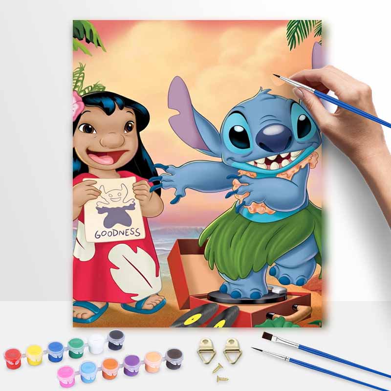 Disney oil painting Lilo and Stitch painting art handmade diy painting home decoration gift