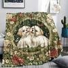 Maltese Dog and Grass,pattern Flannel Blanket, High Quality Comfortable for All Seasons, Home Decor, Warmth and Comfort, Perfect for Gifts.