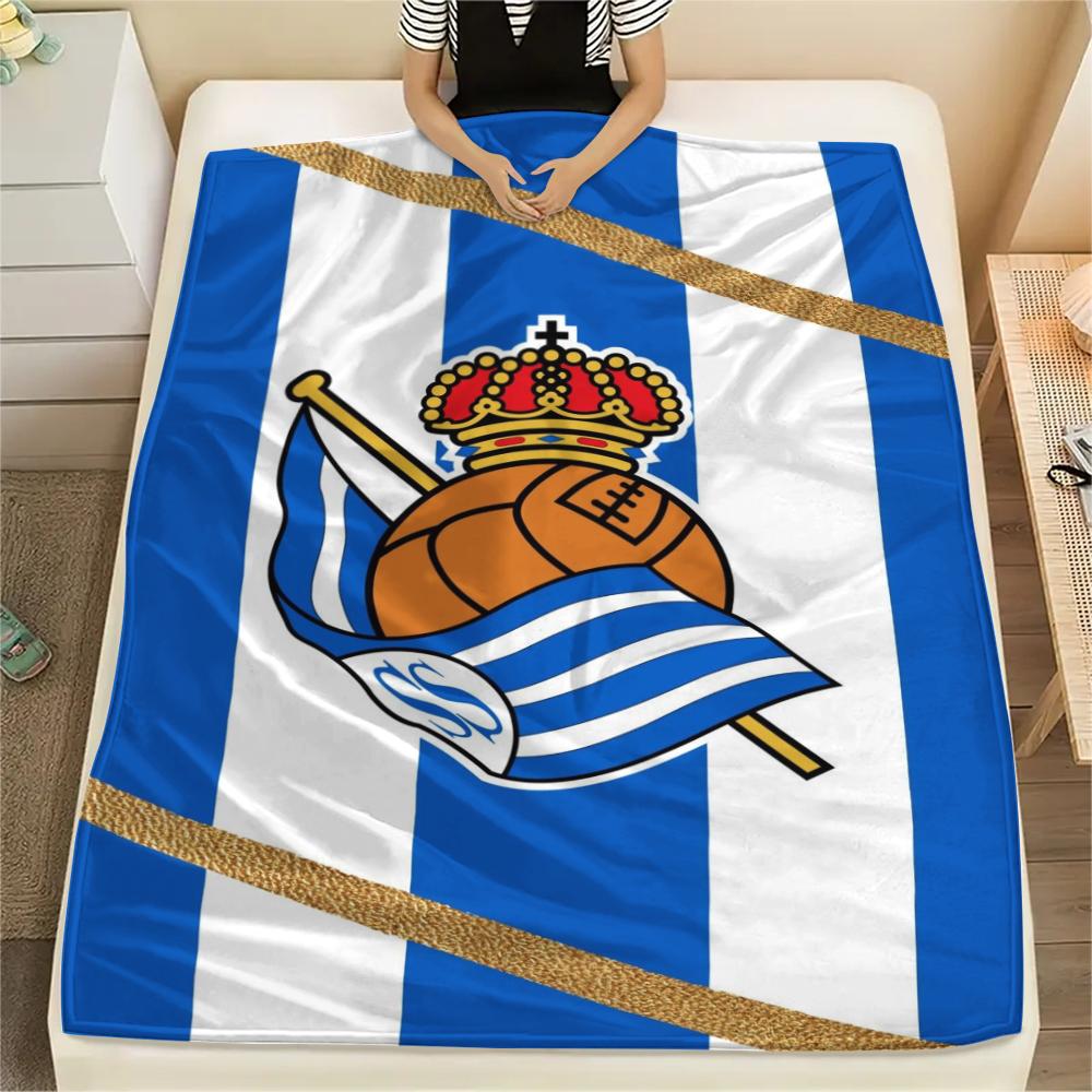 1Pc Real Sociedad Print Flannel Blanket, High Quality Comfortable for All Seasons, Home Decor, Warmth and Comfort, Perfect for Christmas Gifts