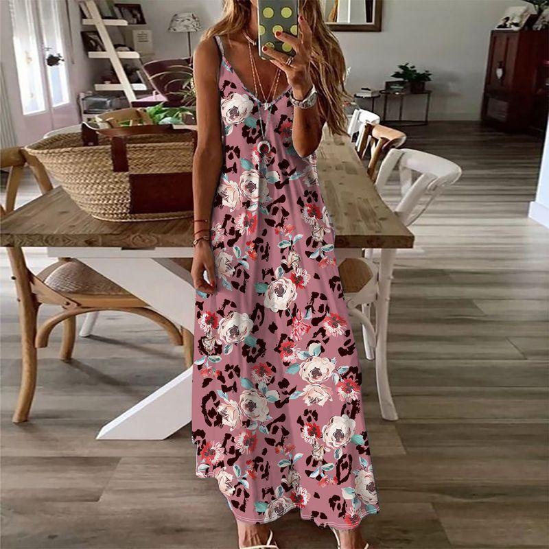 Europe and America Cross Border Export Summer Tide Sexy Women's Sling Vest Dress Print Sleeveless Long Dress Tall Slim Loose Slim Fit