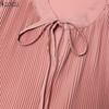 ZANZEA Women Casual Round Neck Solid Color 3/4 Sleeve Loose Blouse