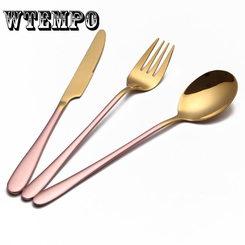 Knife 3pcs/set Stainless Steel Gold Plated Dinnerware Knife Fork Spoon Kit