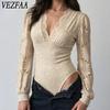 Moda Feminina Casual Cor Sólida Estampado Primavera Outono Manga Longa Decote V Macacões
