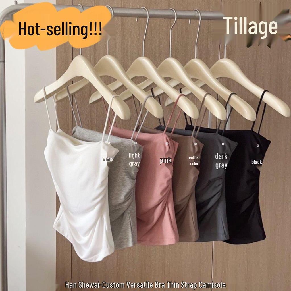 Slimming Spaghetti Strap Ruched Vest with Built-In Bra