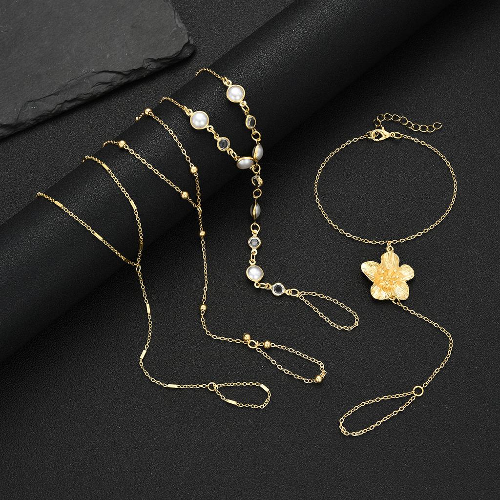 17KM 4 Piece Flower Bracelet Ring Set Fashion Jewelry Women Trendy Shiny Daily Party Accessory Gift For Her