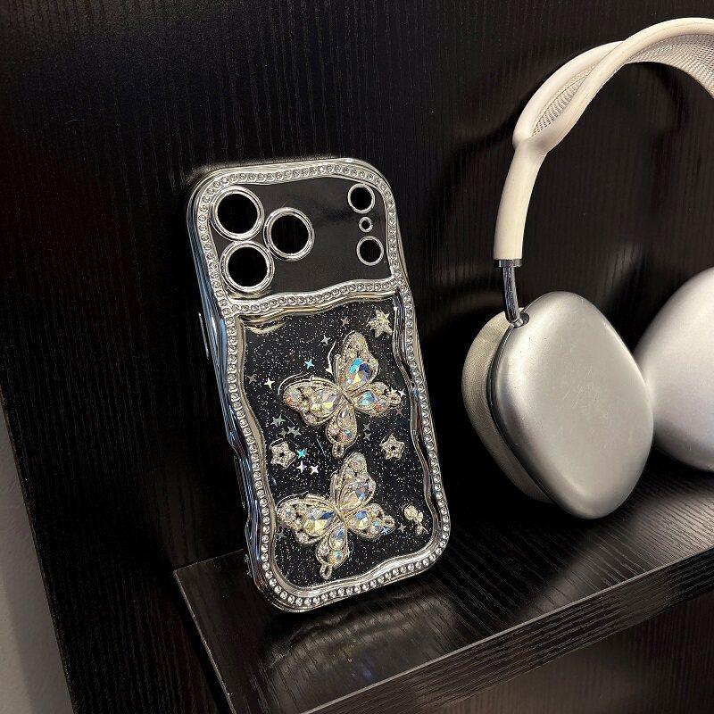 Wave edge rhinestone butterfly mobile phone case, suitable for Apple 11Pro protective case, transparent glitter iPhone11Pro