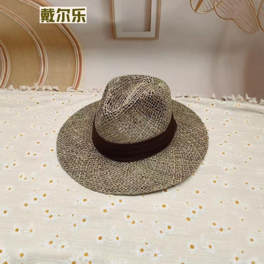 Natural Grass Retro Japanese Top Hat Unisex Straw Straw Straw Hat Summer Shading Sun Protection Beach Vacation Sun Hat