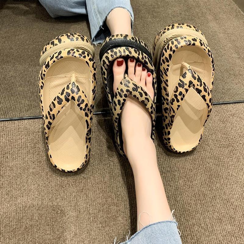 Women Leopard Summer Beach Non Slip Flip Flops Outdoor Soft Sole Slippers