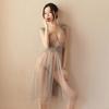 Exotic Lingerie Women's New Sexy Nightwear Transparent Mesh Split Lace Flower Long Dress Passionate