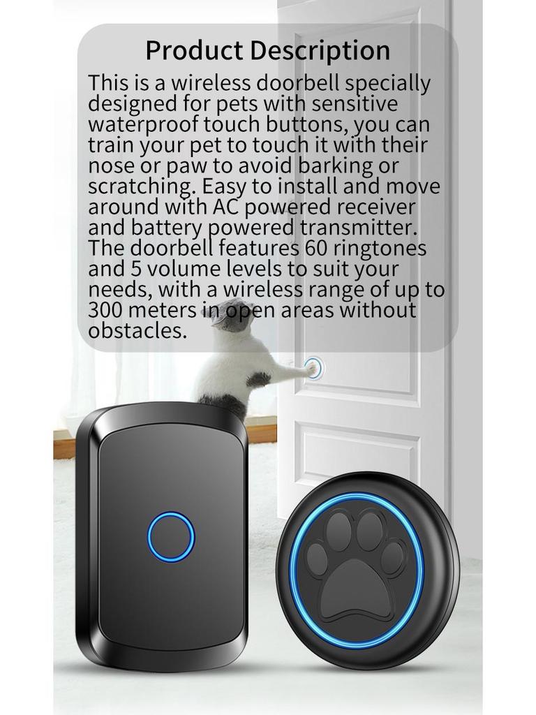 Wireless Long-Distance Home Doorbell with Waterproof Remote Control and Call Button for Elderly - No Wiring Needed