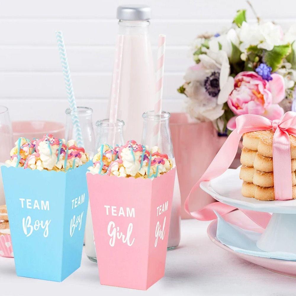 

10pcs Team Boy Team Girl Gender Reveal Popcorn Boxes Paper Snack Packaging Boxes Home Decoration синий