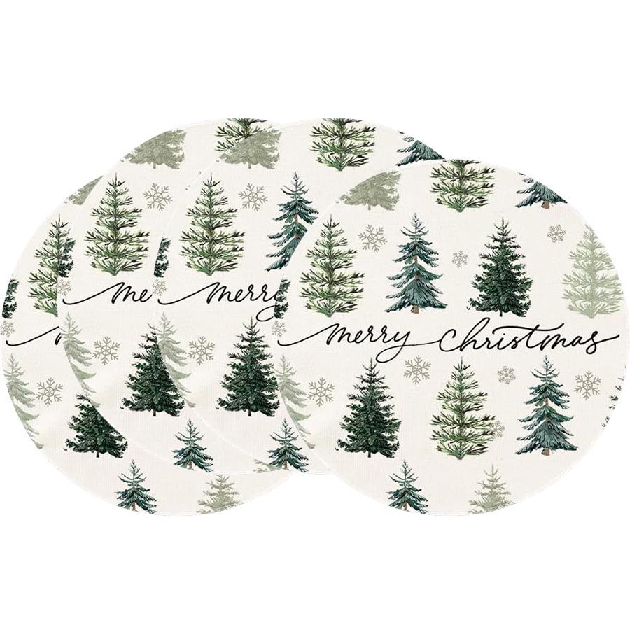 Festive Style Christmas Round Placemats - 4-Piece Set for Holiday Table Decor