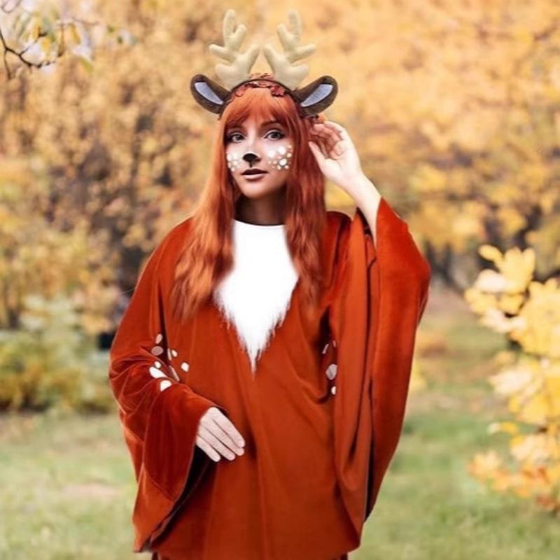 Christmas Deer Costume Set Women'S Adult Reindeer Costume Including Deer Cloak Costume