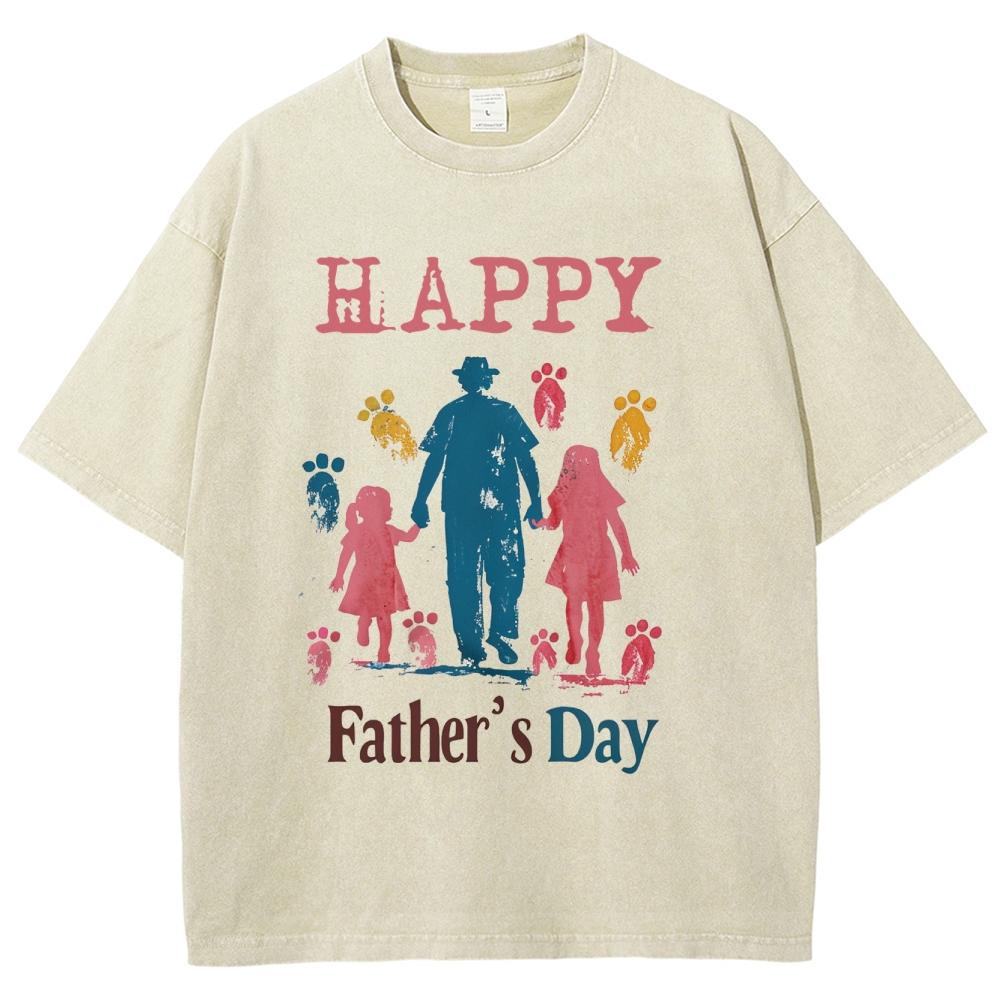 Father's Day Summer Women's T-Shirt Washed Denim Fabric Selling Short Sleeve Oversized Crew Neck Top Wear Men