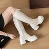 Fashion Platform Block Heel Single Shoes Women's Autumn New Round Toe Lace-Up Front Side-pull Anti-slip Wear-resistant Tall Boots