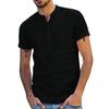 Camicia Estiva da Uomo Tinta Unita Collo Alto Bottoni Maniche Corte Sottile Abbigliamento Quotidiano Vestibilità Slim Scollo a V Top Estivo da Uomo Indumento da Uomo