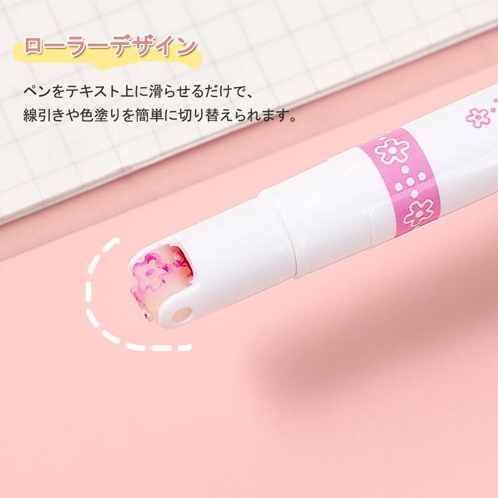 OptiPro Curved 6 8 Dual Color Roller Heart Floral Wavy Office Writing Gift Water-Based Pens, Types, Colors, Tip, Pens, Highlighter, Stamp, Lines,
