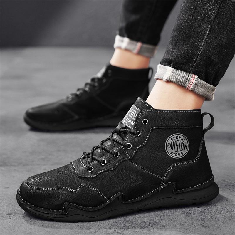 High-top Handmade Large Size Casual Shoes Men's Pigskin Retro Casual Shoes Large Size Casual Shoes Lightweight Ankle Boots