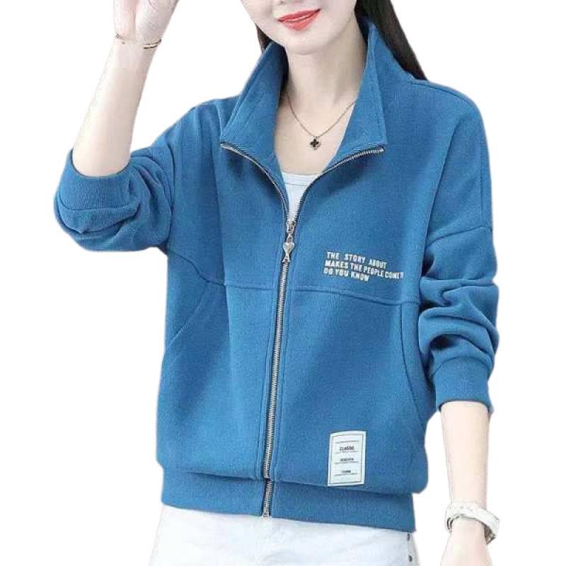 Women's Stand-Up Collar Hoodie Jacket: 250g Large Fish Scales, Loose Plus Size, Slimming, Versatile, Casual Outer for Spring and Autumn.
