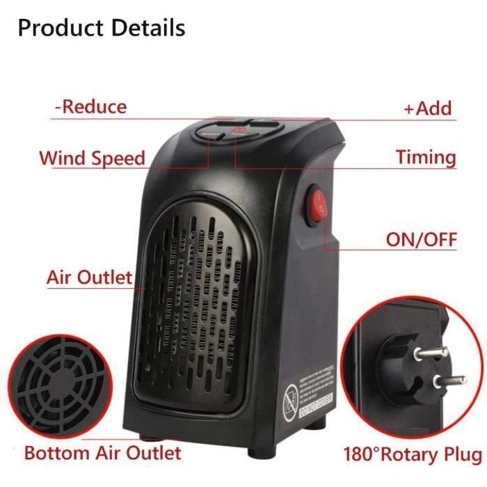 Fan Heater - RUMOCOVO - Mini Electric Heater - Wall Plug - Timer - Thermostat