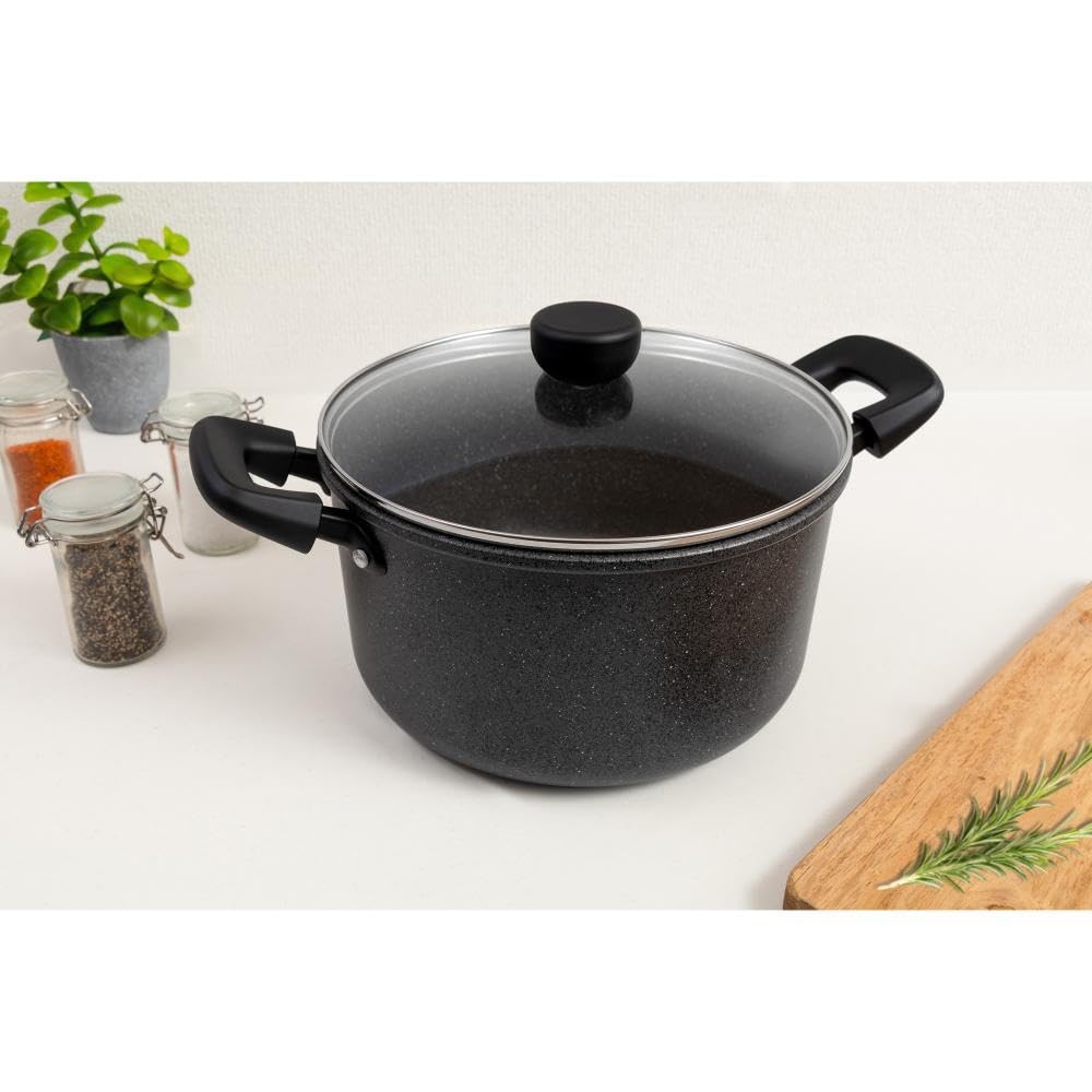 Bestco 22cm Double-Handled Pot, IH and Gas Stove Compatible, Dark Gray NM-364 Light Sense Marble