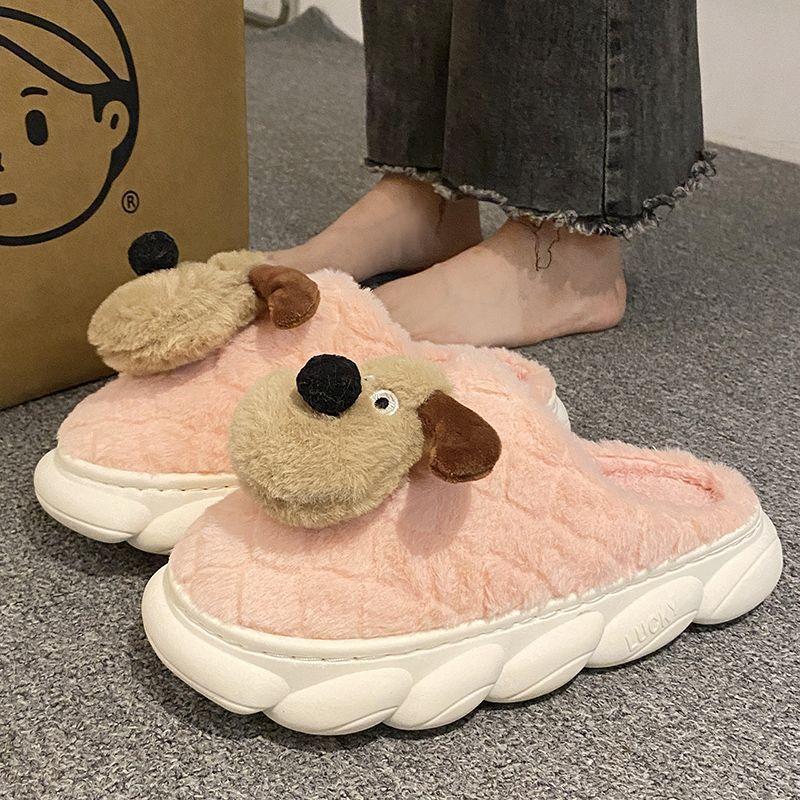 Nové dámské zimní bavlněné pantofle s tlustou podrážkou, kreslený roztomilý štěně, polstrované, pokojové, pro páry, teplé, pánské bavlněné pantofle