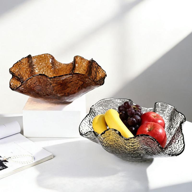 Glass Tray Ruffled Edge Pattern Fruit Plate Desktop Storage Candy Bowl Jewelry Dish Trays Decorative Home Decoration
