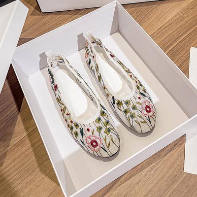Besticktes Blumenmuster Slipper Damenmode Leicht Atmungsaktive Mesh Pantoletten Flache Schuhe Flacher Ausschnitt Rutschfeste Ballerinas