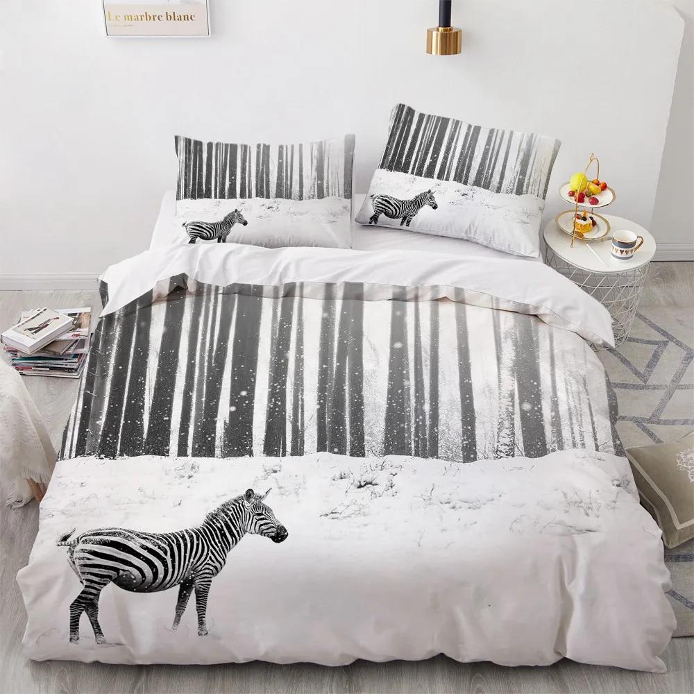 Zebra King Queen Duvet Cover Colorful Animal Bedding Set For Teens Adults Savanna Creatures Black 2/3Pcs Polyester Quilt Cover
