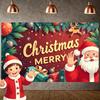 Holiday Celebration Banner Snowman Design Santa Claus Backdrop Christmas Banner Green Pine Branches Christmas Decor Banner