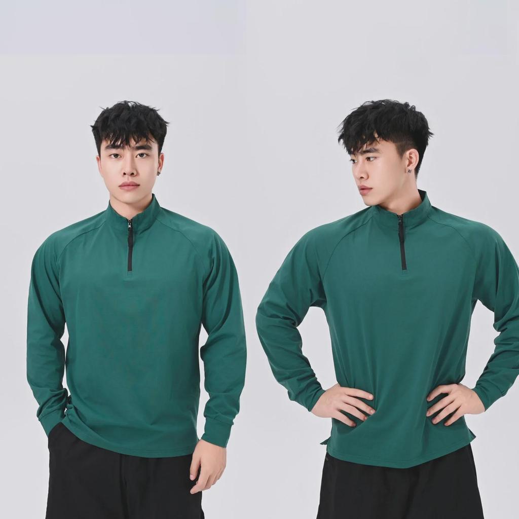 180G Quick-Dry Half-Zip Long Sleeve Fitness T-Shirt