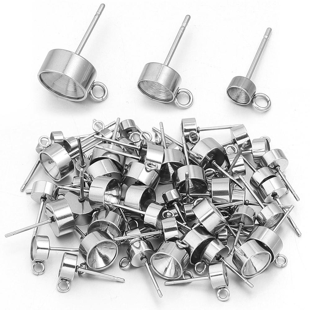 20pcs/lot Stainless Steel Stud Earring Base Settings Fit 4 5 6 8mm Cubic Zircon Stones DIY Jewelry Making Earrings Accessories
