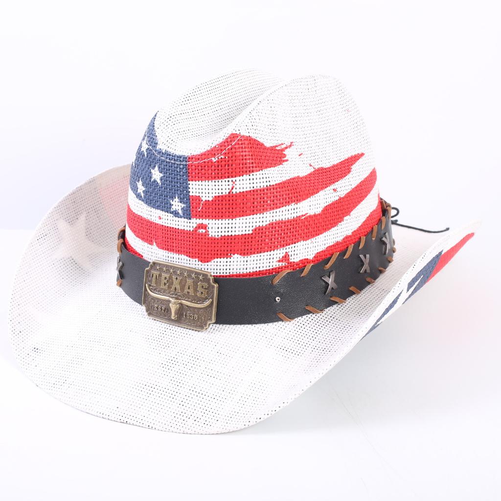 American Flag Cowboy Hat Popular Men's and Women's Sunshade Top Hat Independence Day Party Western Style Fashion Straw Hat