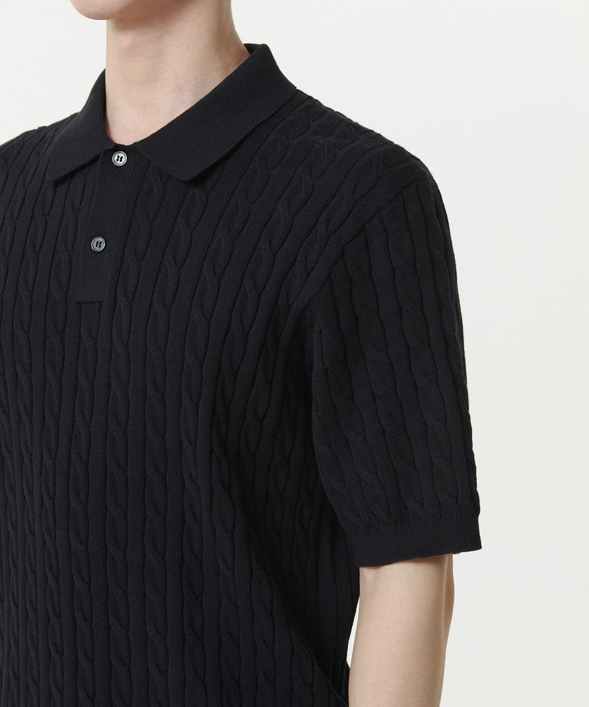 MUSINSA STANDARD Cable Knitted Polo Shirt [Black]