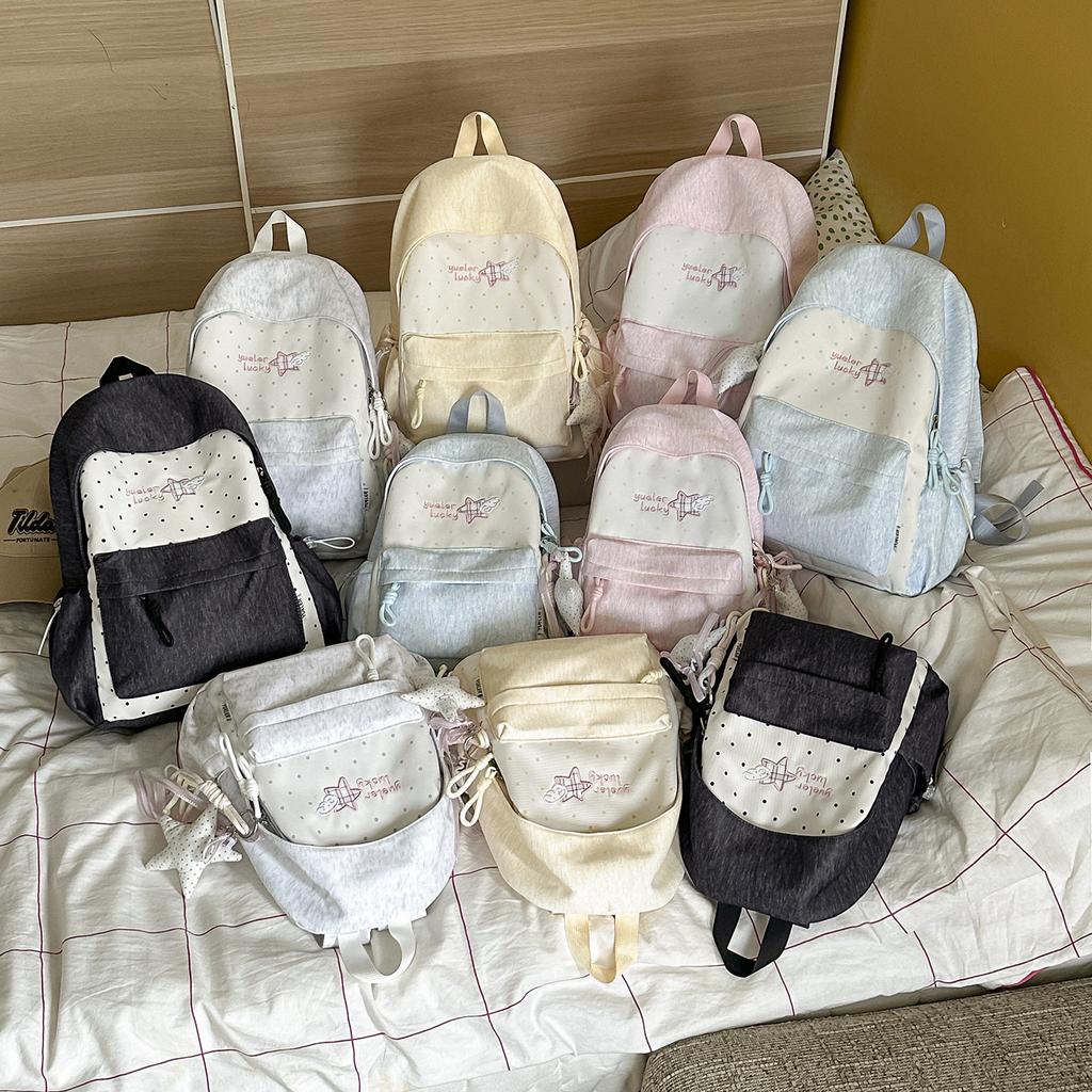 Schoolbag Japanese Soft Cute Polka Dot Schoolbag Female Junior High School Student High School College Student Campus Backpack Leisure Travel 