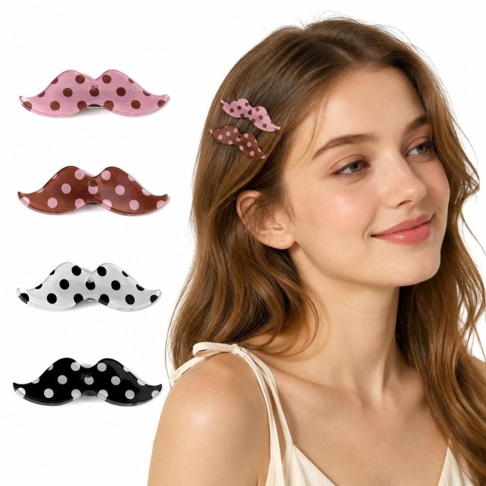 Polka Dot Bangs Clip Acrylic Snap Clip Fashion Beard Shape Hair Clips For Women Girls
